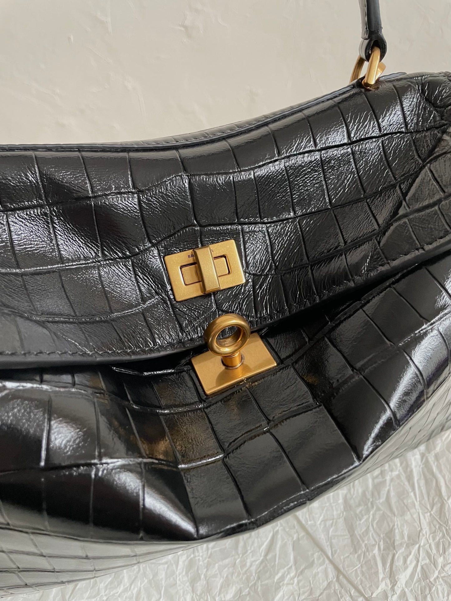 Balenciaga Rodeo Black Crocodile-Embossed Leather Luxury Bag