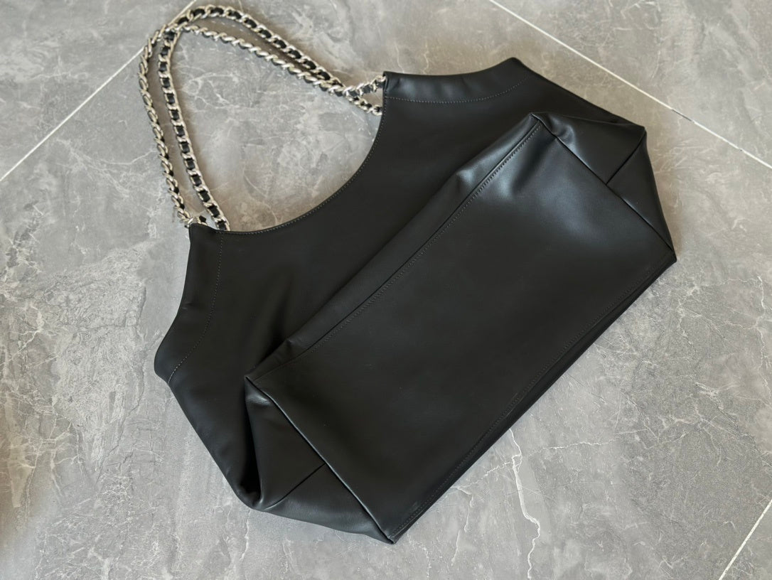 Prada Black Soft Calf Leather Chain Tote Bag