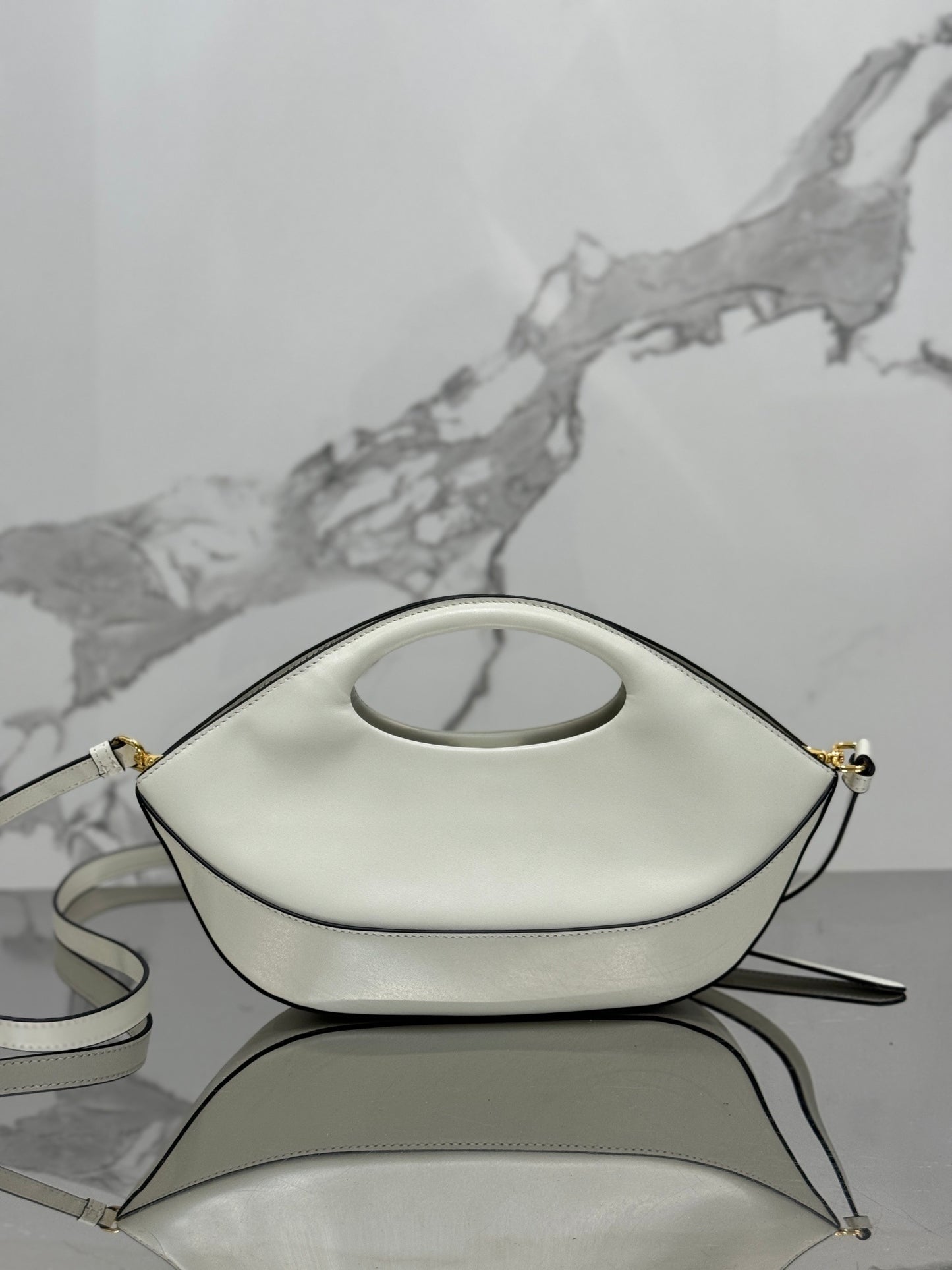 White Leather Prada Handbag with Adjustable & Detachable Shoulder Strap
