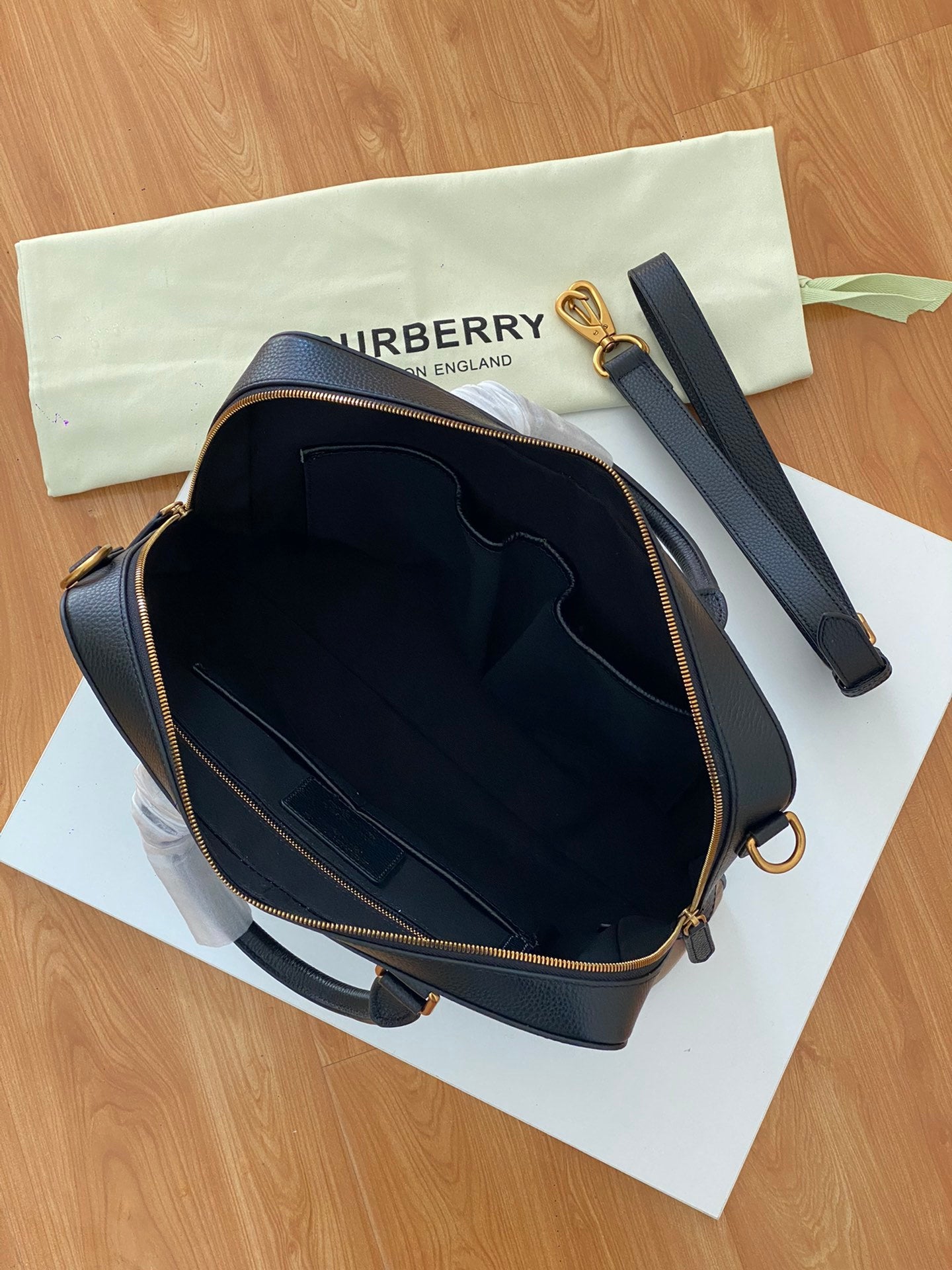 Burberry Black Grain Leather Briefcase with Gold Hardware