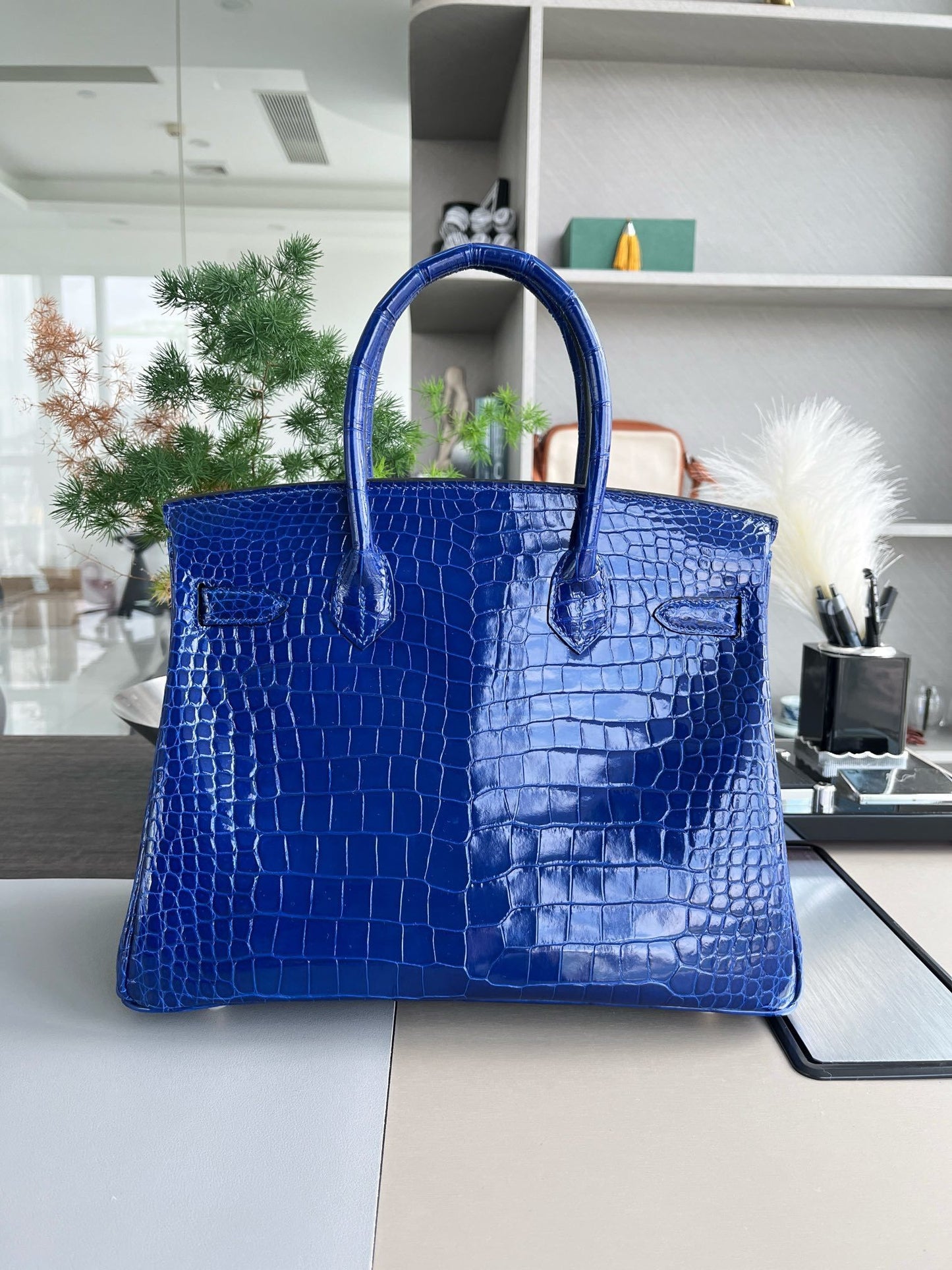Hermès Birkin 35 Shiny Royal Blue Porosus Crocodile