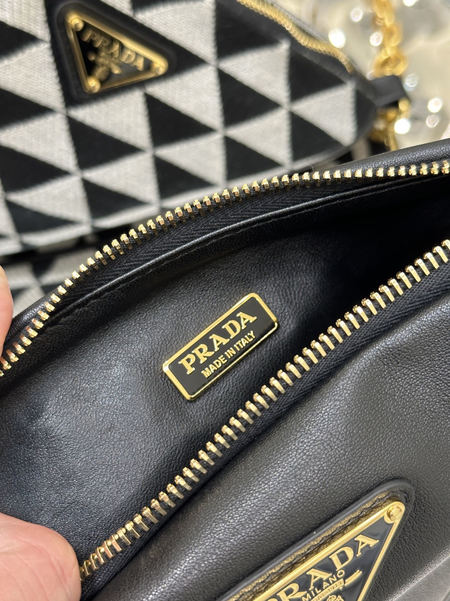Prada Symbole Mini Jacquard Bag with Geometric Pattern and Chain Handle