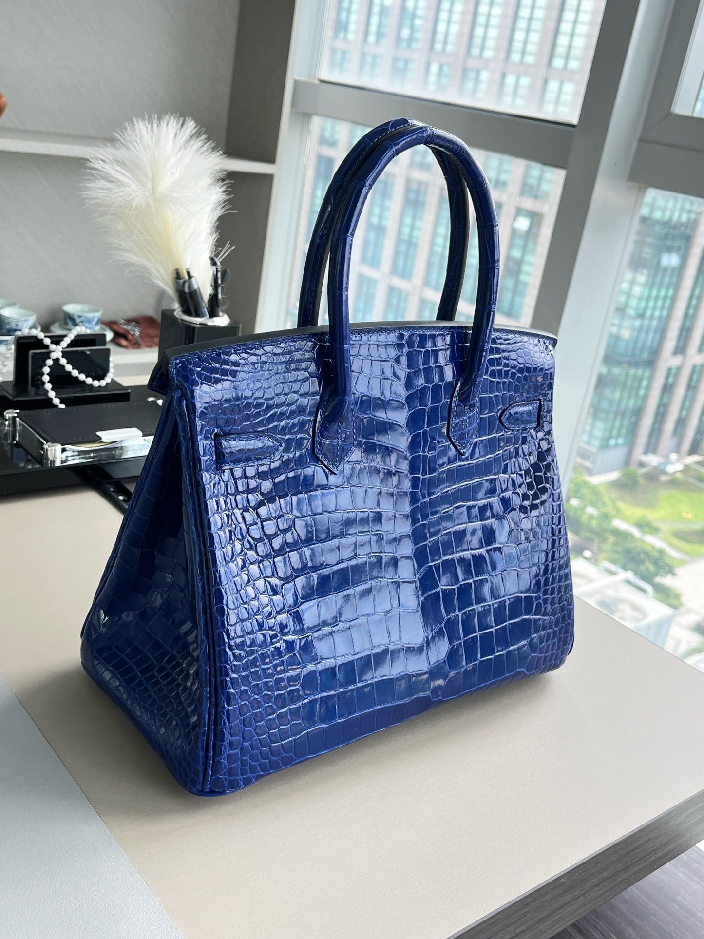 Hermès Birkin 35 Shiny Royal Blue Porosus Crocodile