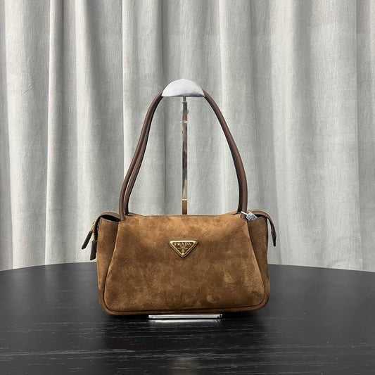 Prada Darling Medium Cocoa Brown Suede Shoulder Bag