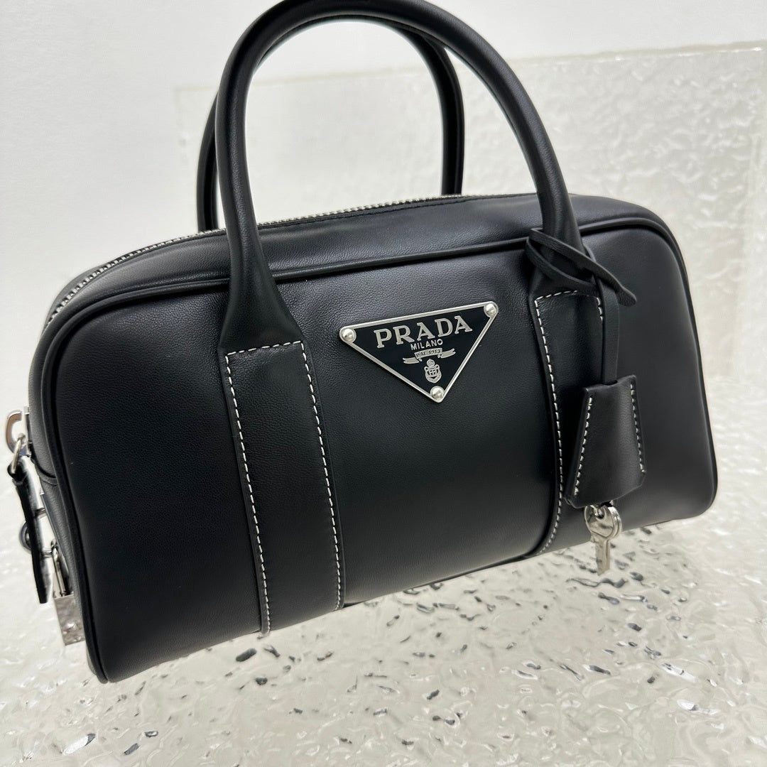 Prada Boston Black Leather Top Handle Bag