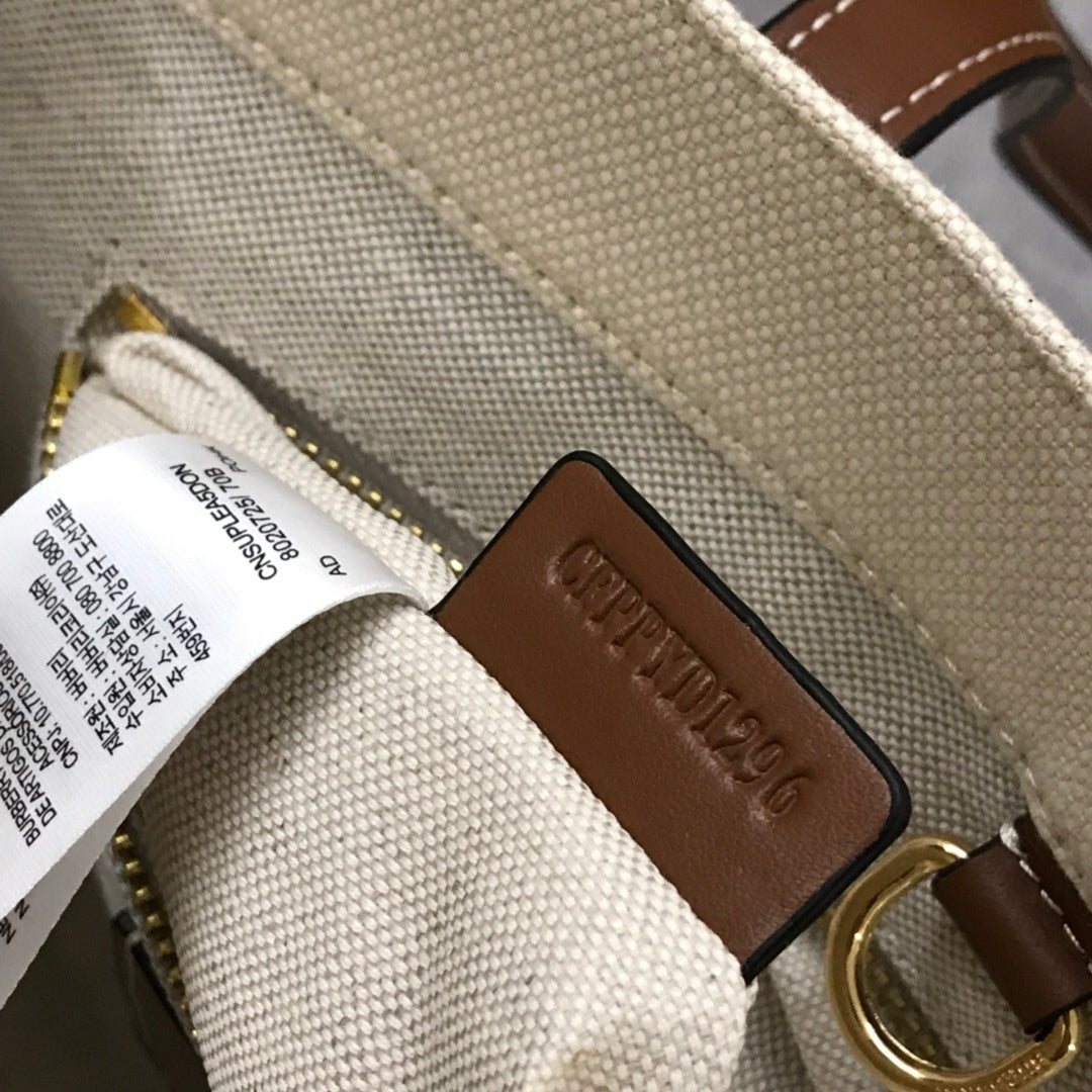Burberry Freya Tote Bag Natural Canvas with Leather Topstitching