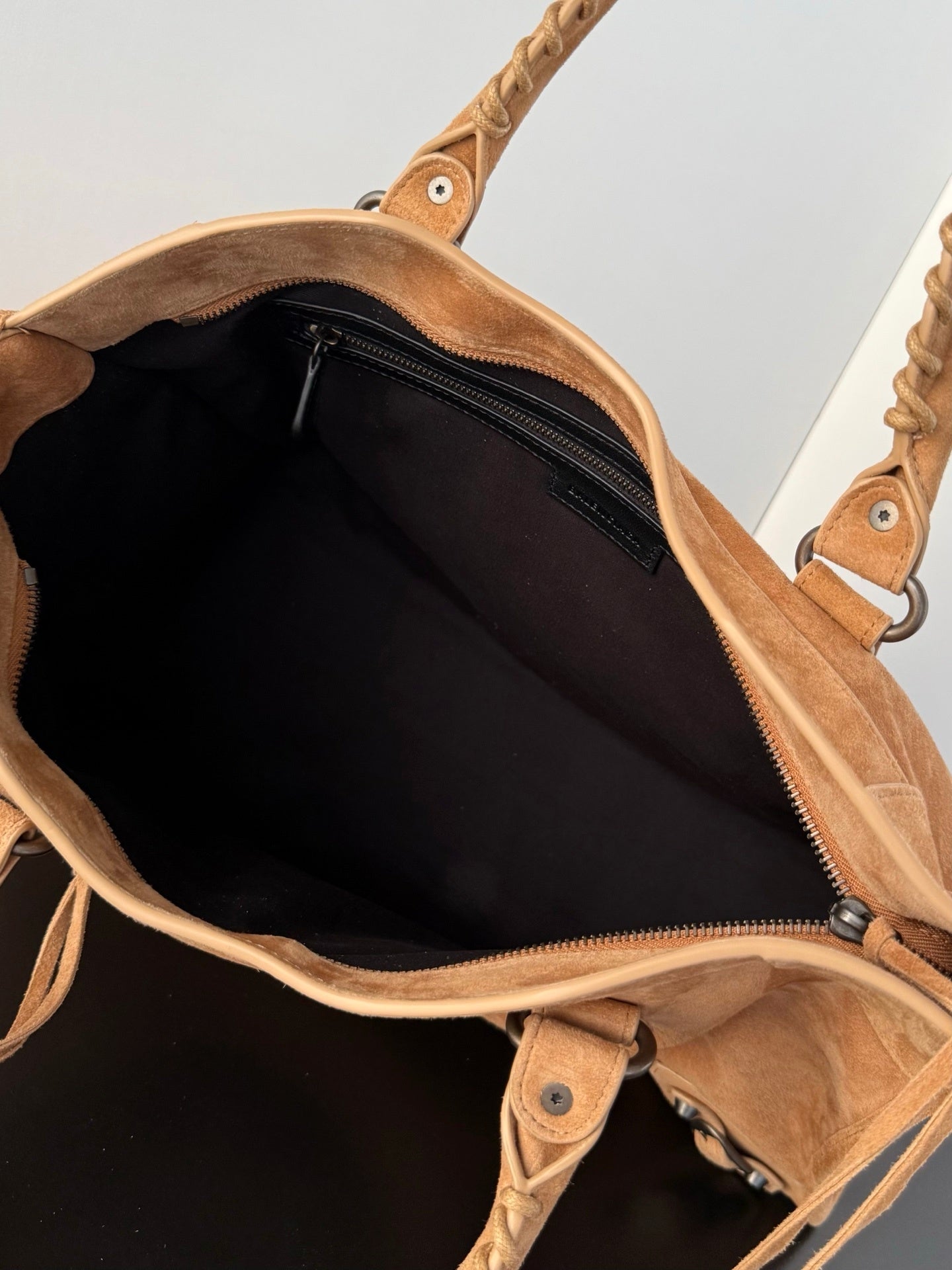 Balenciaga Le City Camel Suede Studded Bag