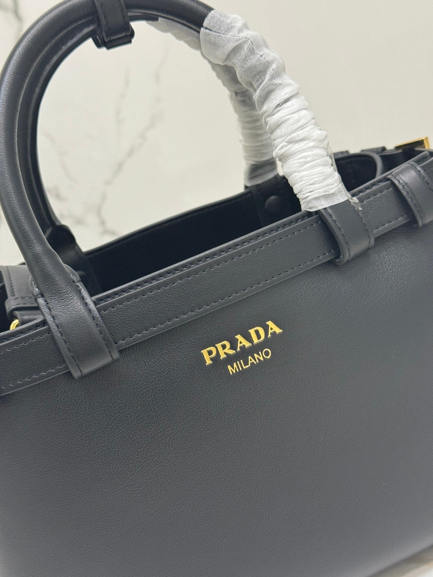 Prada Buckle Small Leather Tote Bag – Black