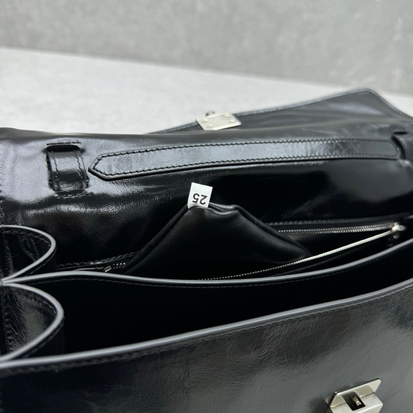 Prada Soft Lux Medium Black Polished Leather Handle Bag