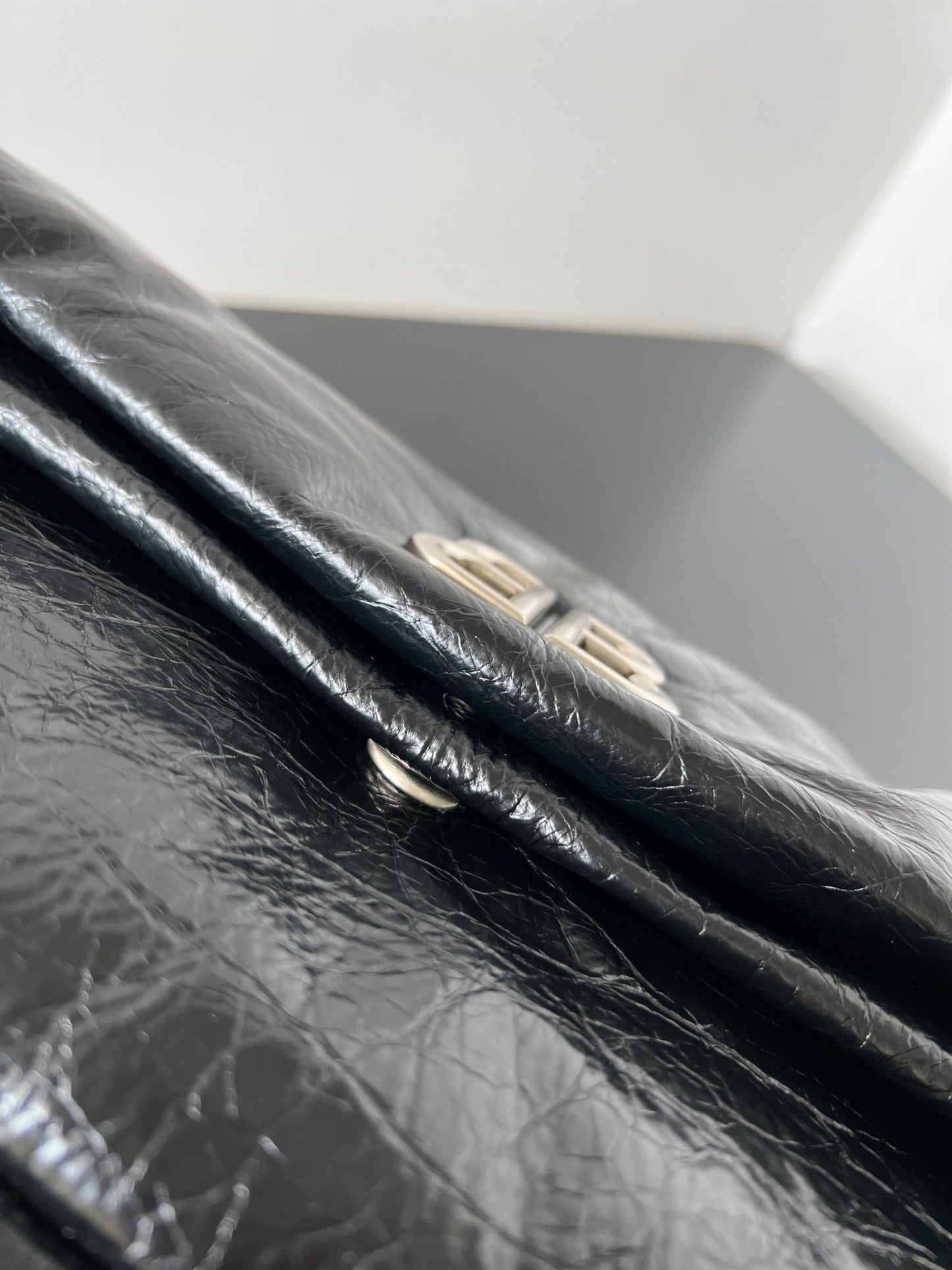 Balenciaga Monaco Black Crinkled Calfskin Shoulder Bag