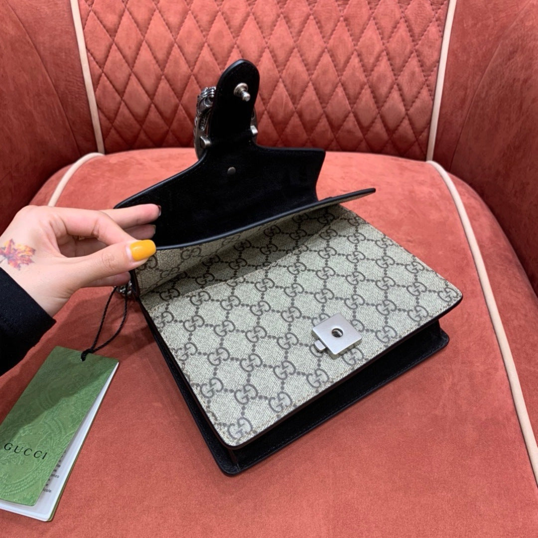 Gucci Dionysus GG Supreme Mini Bag with Black Suede Trim