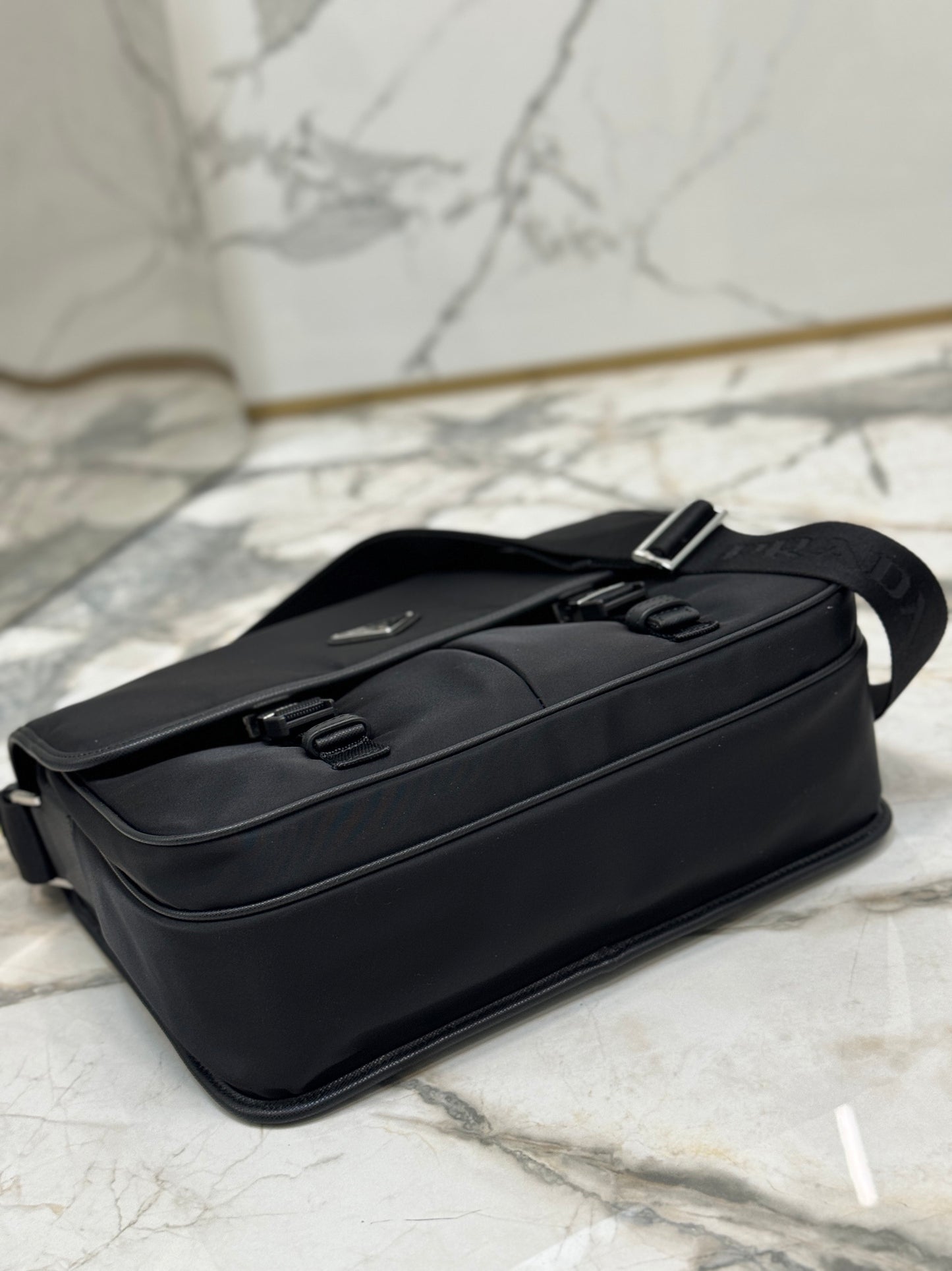 Prada Re-Nylon & Saffiano Leather Shoulder Bag – Black with Triangle Logo