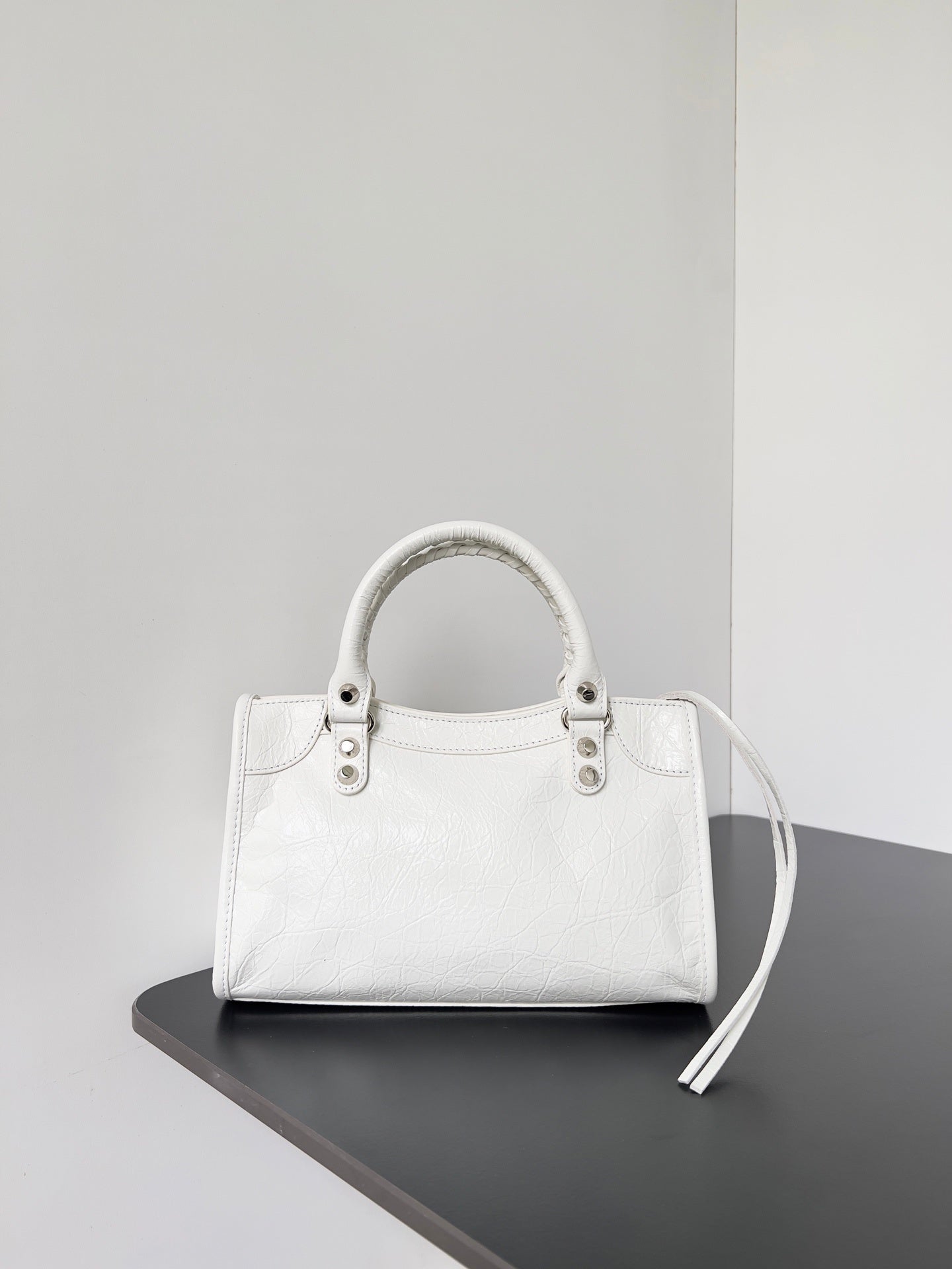 Balenciaga Le City Optic White Studded Leather Bag
