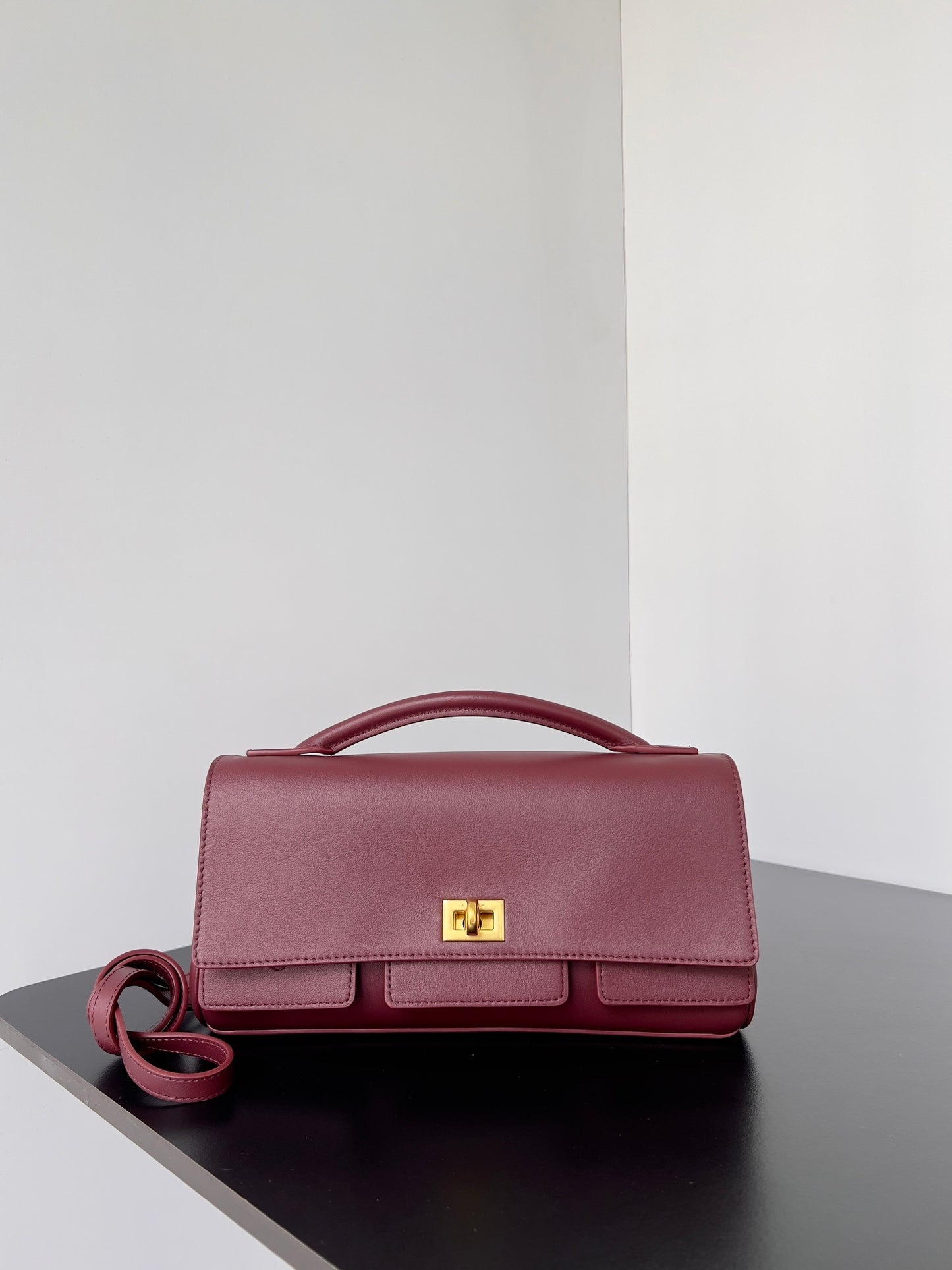 Balenciaga Bel Air Leather Clutch with Gold Hardware