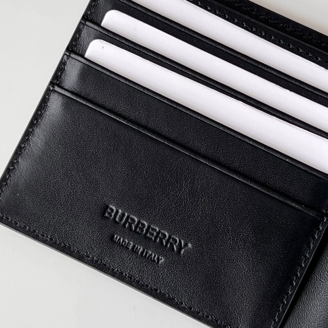 Burberry Men's Navy Textured Leather Bifold Wallet with Metal Logo