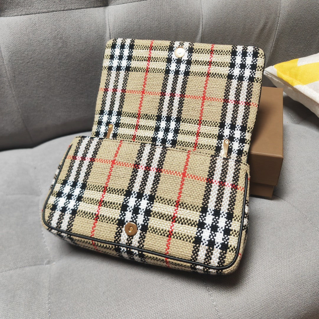 Burberry Beige Check Crossbody Bag with Gold-Tone Chain Strap