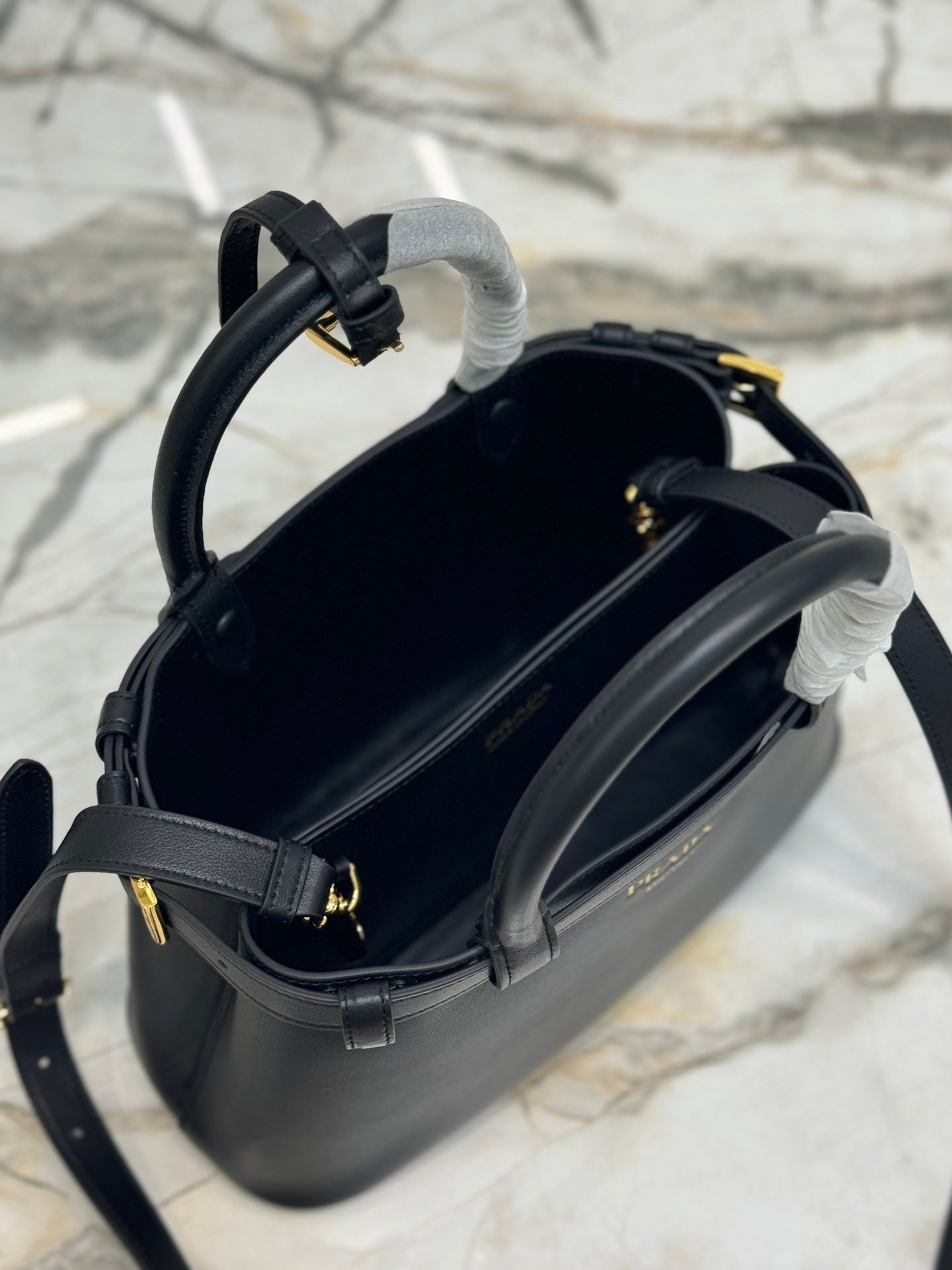 Prada Buckle Small Leather Tote Bag – Black