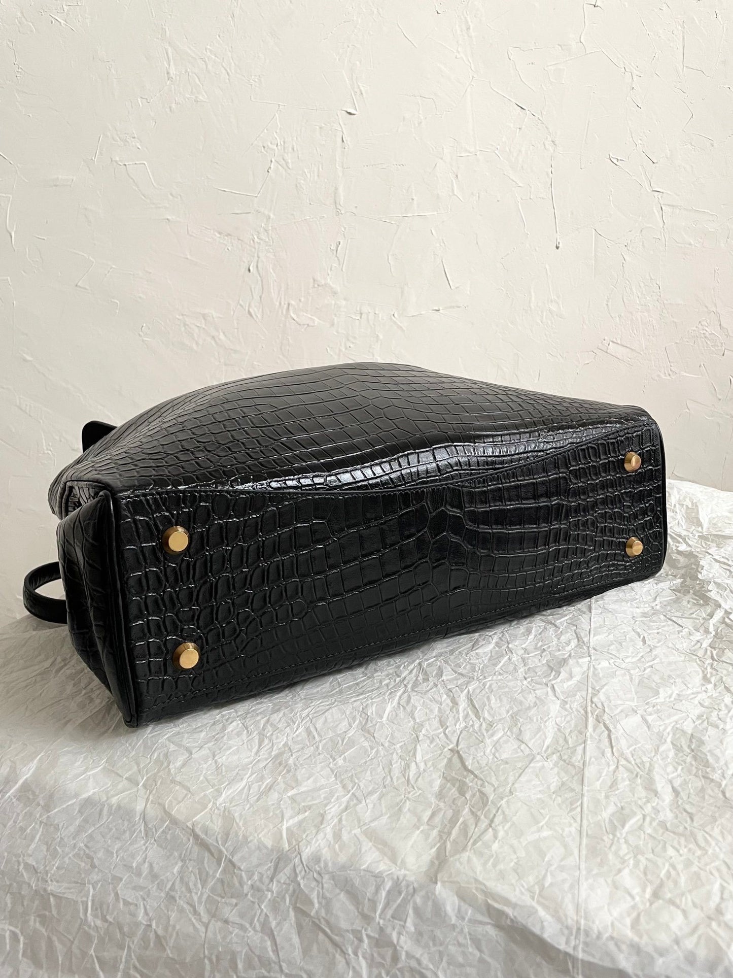 Balenciaga Rodeo Black Crocodile-Embossed Leather Luxury Handbag