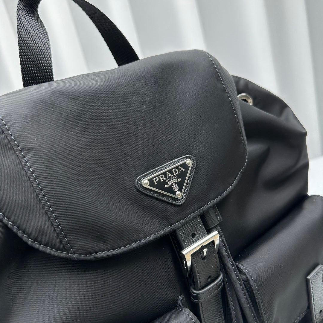 Black Prada Re-Nylon Backpack with Detachable Pouch