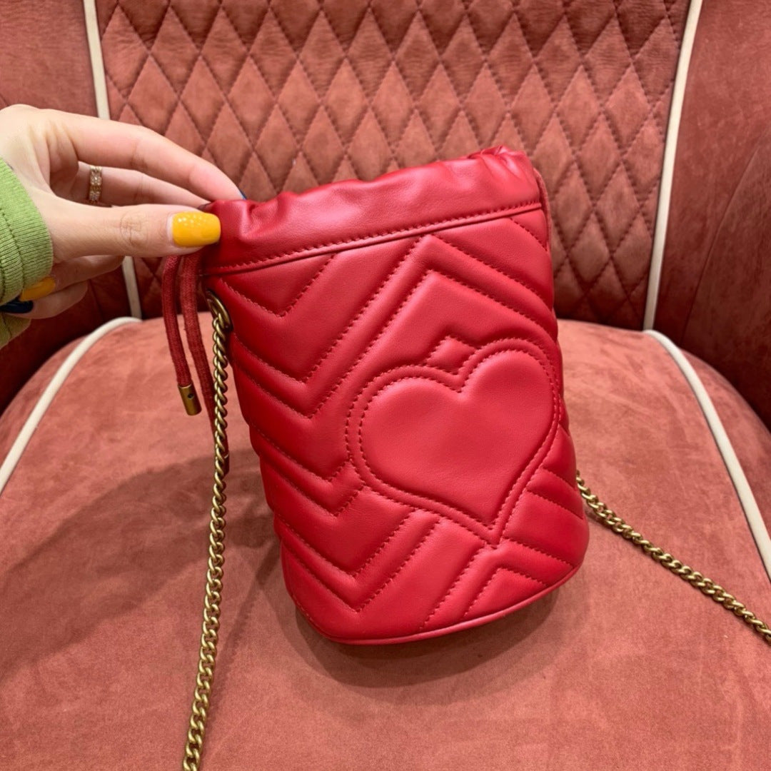 Gucci GG Marmont Mini Bucket Bag in Red Matelassé Leather