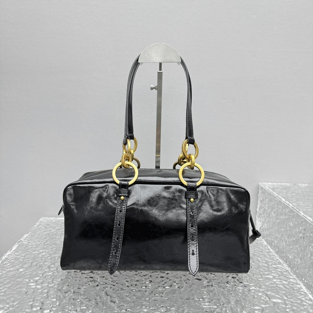 Prada Dangle Medium Black Leather Top Handle Shoulder Bag