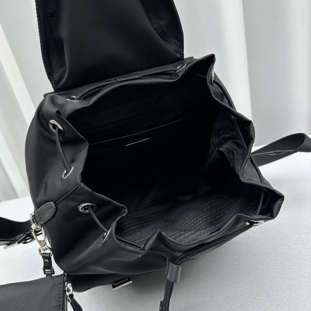 Black Prada Re-Nylon Backpack with Detachable Pouch