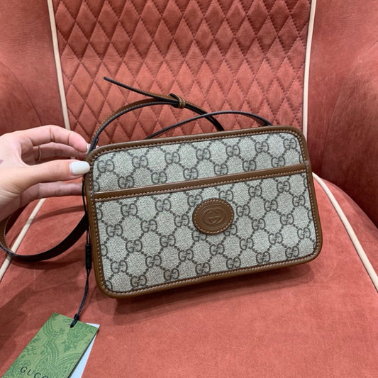 Gucci Interlocking G Mini Bag in GG Supreme Canvas with Leather Trim