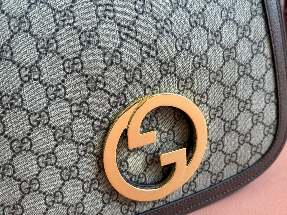 Gucci Blondie Medium Shoulder Bag in GG Monogram Canvas with Brown Leather Trim