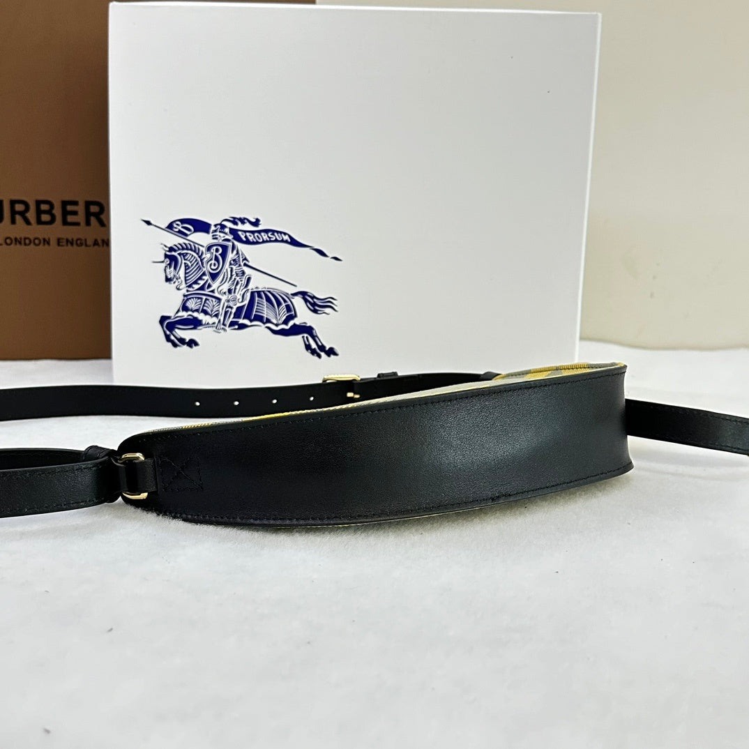 Burberry Sling Shield Yellow Check Shoulder Bag with Gold Bell Charm