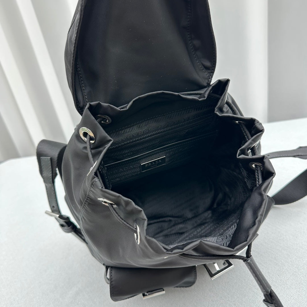 Prada Black Re-Nylon Backpack with Saffiano Leather Trim