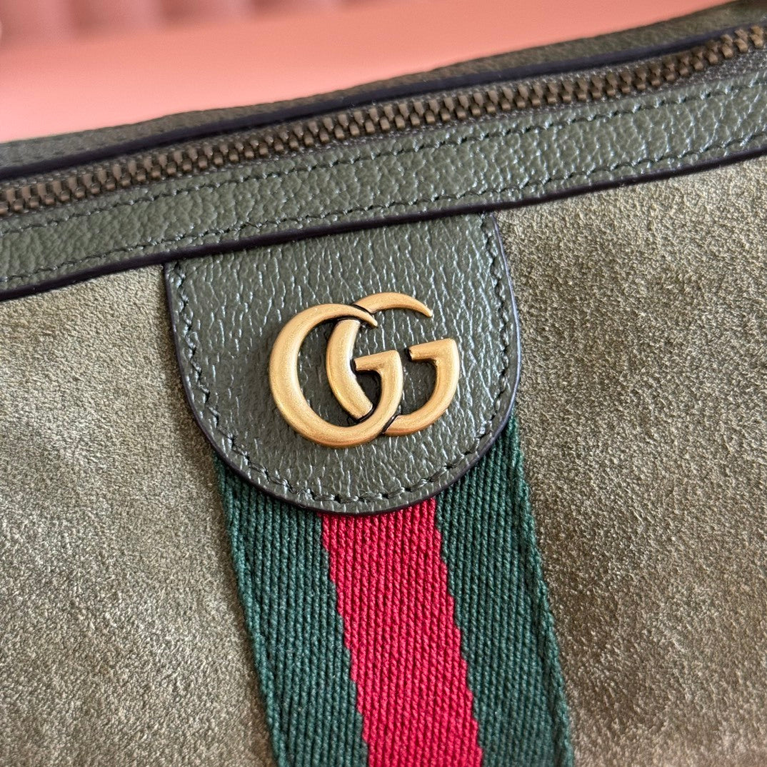 Gucci Ophidia Mini Bag in Olive Green Suede with Web Stripe