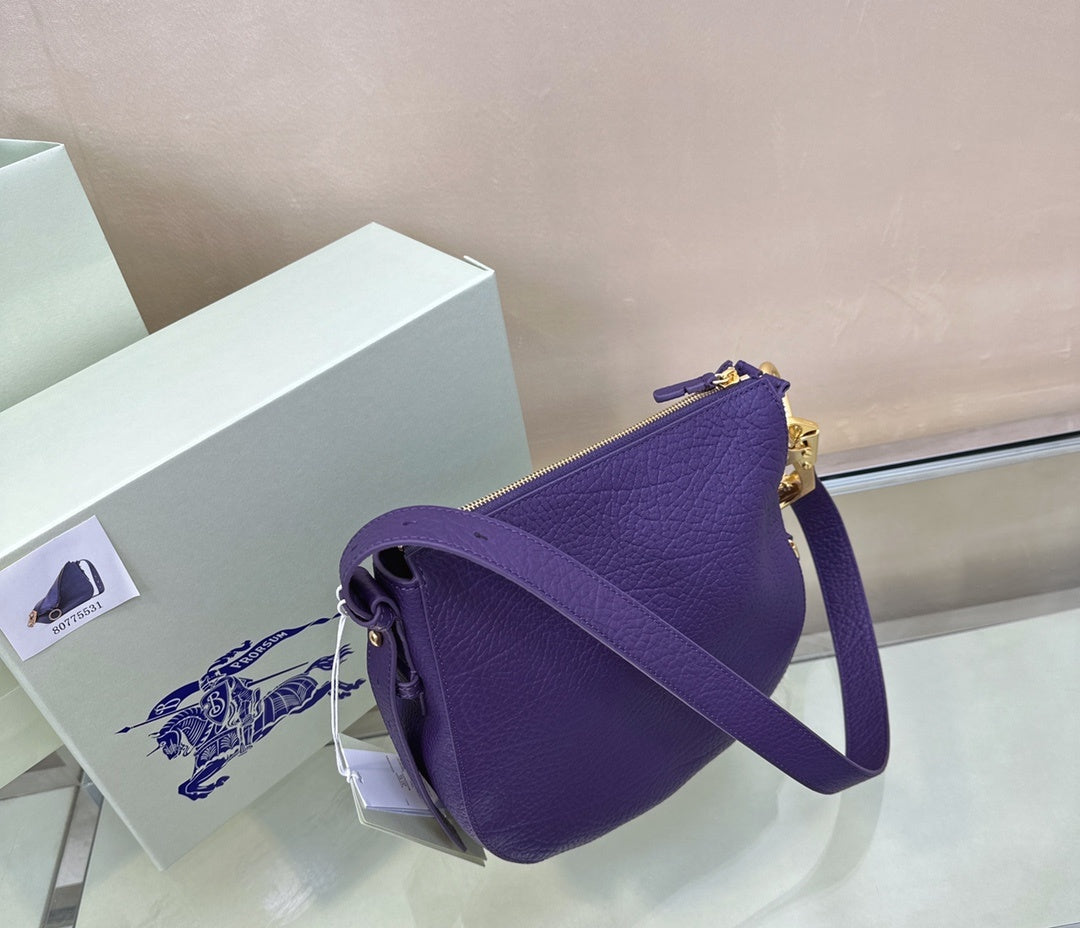 Burberry Knight Small Purple Grainy Calfskin Leather Shoulder Bag