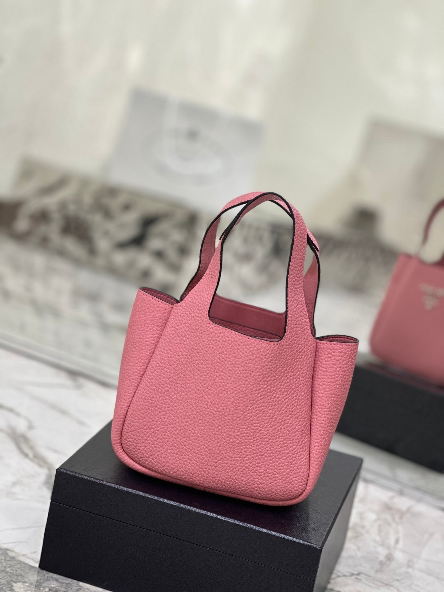 Prada Grained Leather Mini Tote Bag – Petal Pink with Logo Plaque