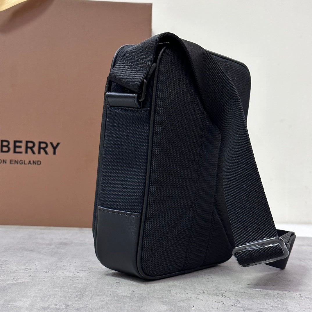 Burberry Freddie Crossbody Bag in Archival Beige Check with Black Mesh Overlay