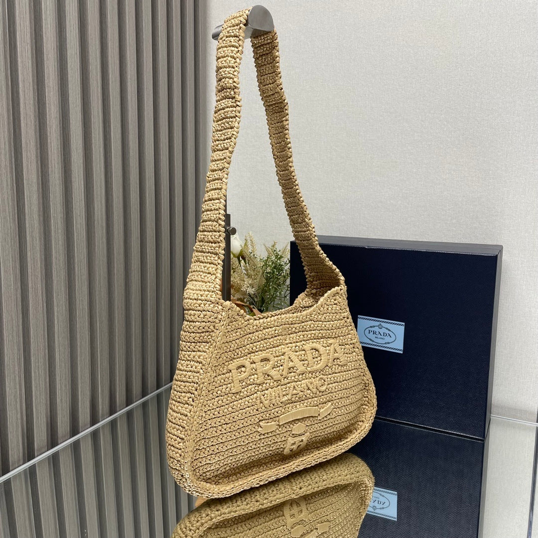 Prada Re-Edition 2005 Crochet Raffia Shoulder Bag – Natural Beige
