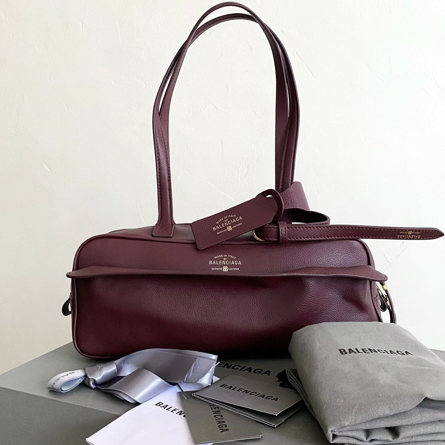 Balenciaga Carrie Small Burgundy Textured Leather Bag