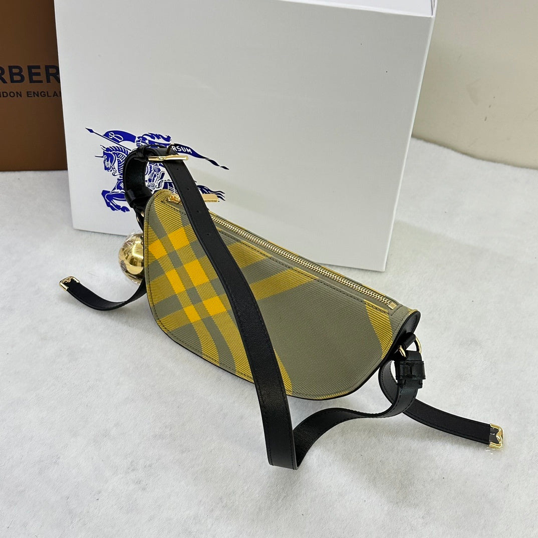 Burberry Sling Shield Yellow Check Shoulder Bag with Gold Bell Charm