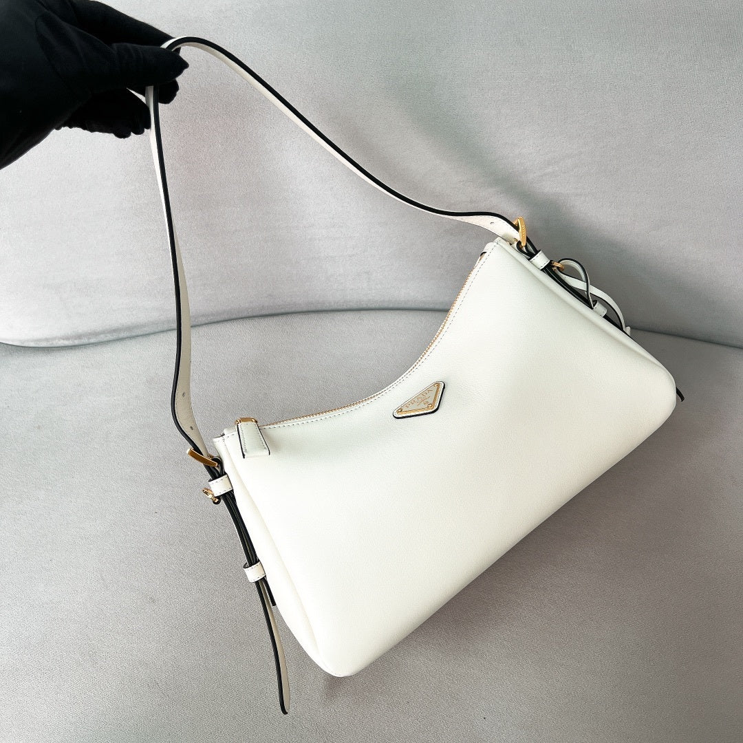 Prada Aimée Medium White Calf Leather Shoulder Bag