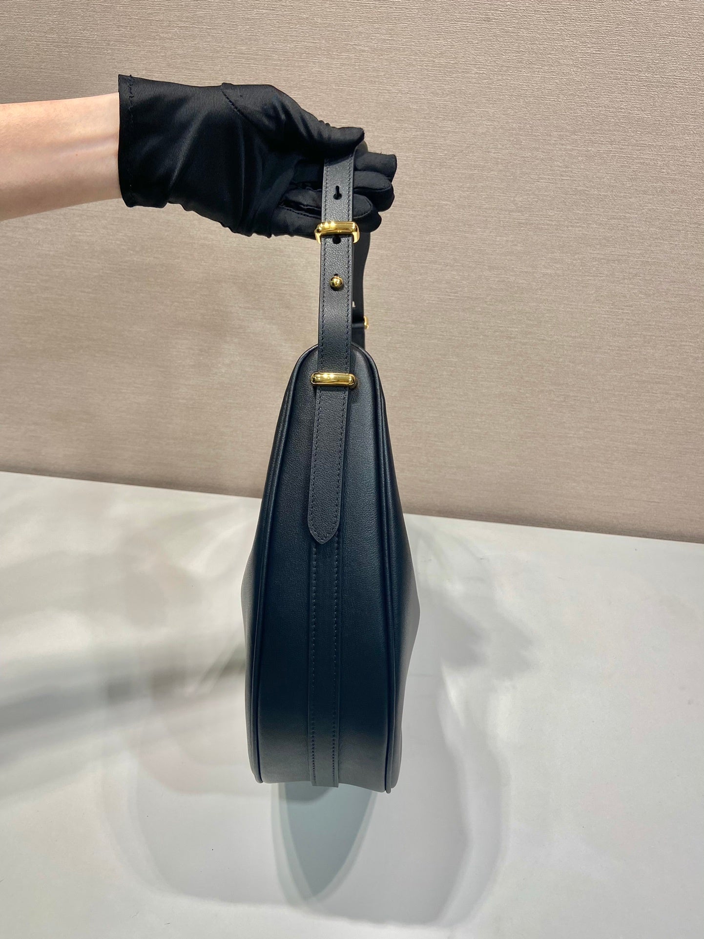 Prada Arqué Leather Shoulder Bag – Black