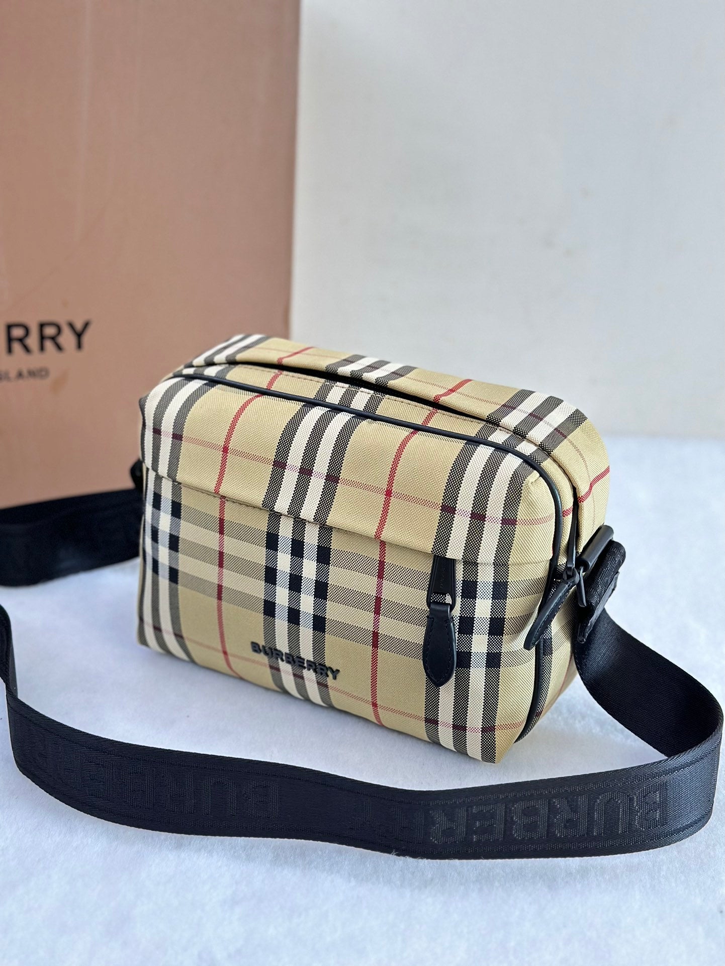 Burberry Archive Beige Check Paddy Crossbody Bag with Metallic Front Logo