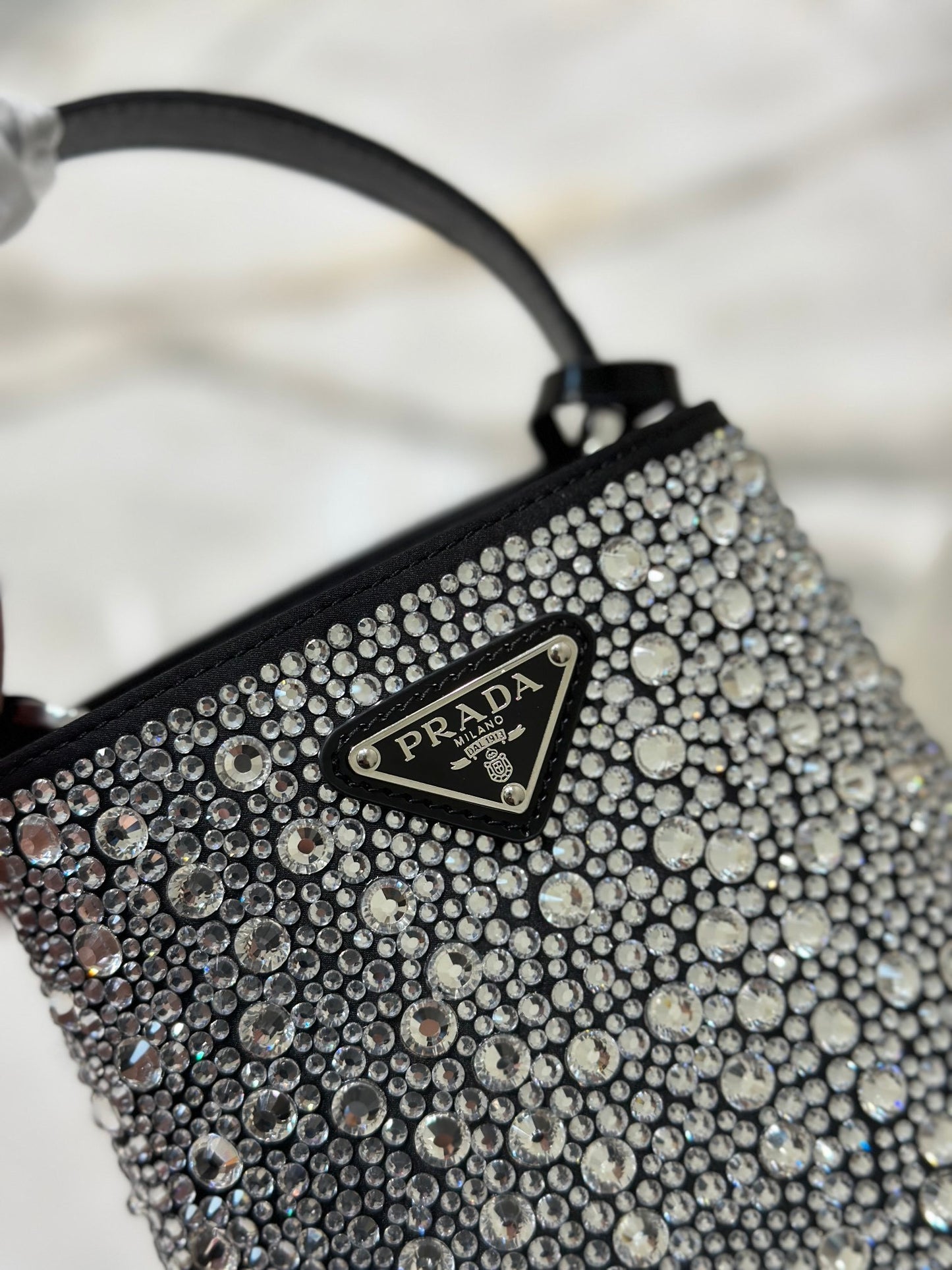 Prada Panier Crystal-Embellished Bucket Bag with Triangle Logo