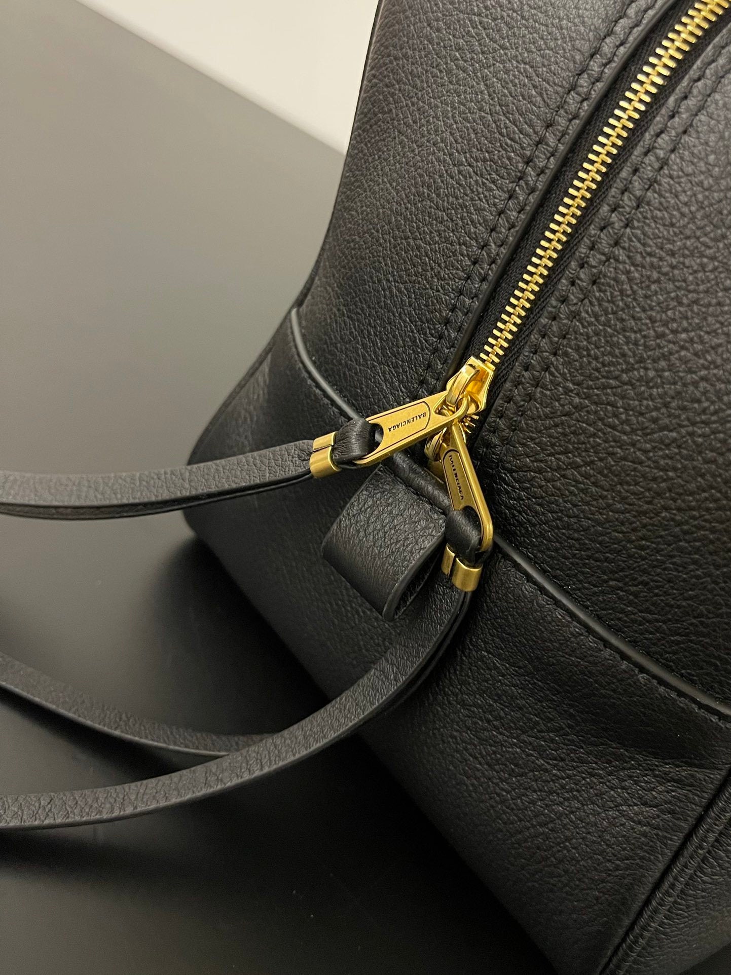 Balenciaga Carrie Bowling Bag Black Textured Leather