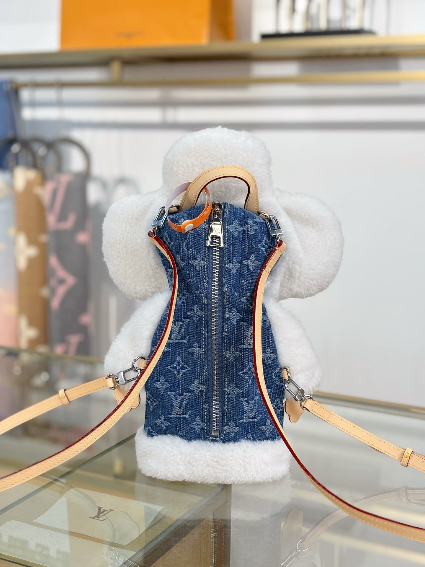 Louis Vuitton Vivienne Backpack in Merino Shearling & Denim – Washed Jeans