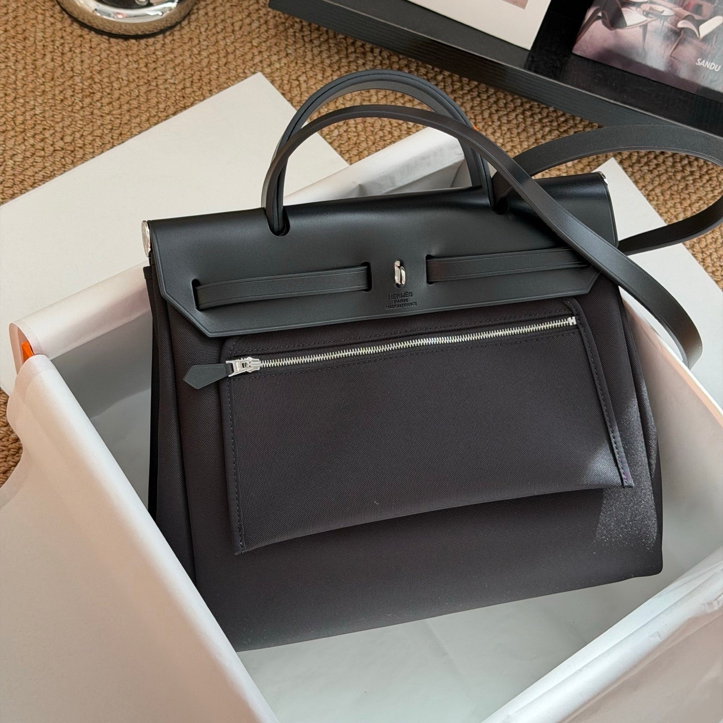 Hermès Herbag Zip 31 Black Toile Canvas Bag
