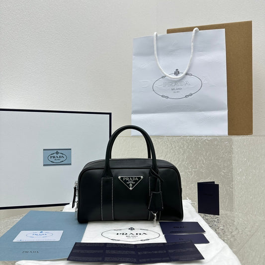 Prada Boston Black Leather Top Handle Bag