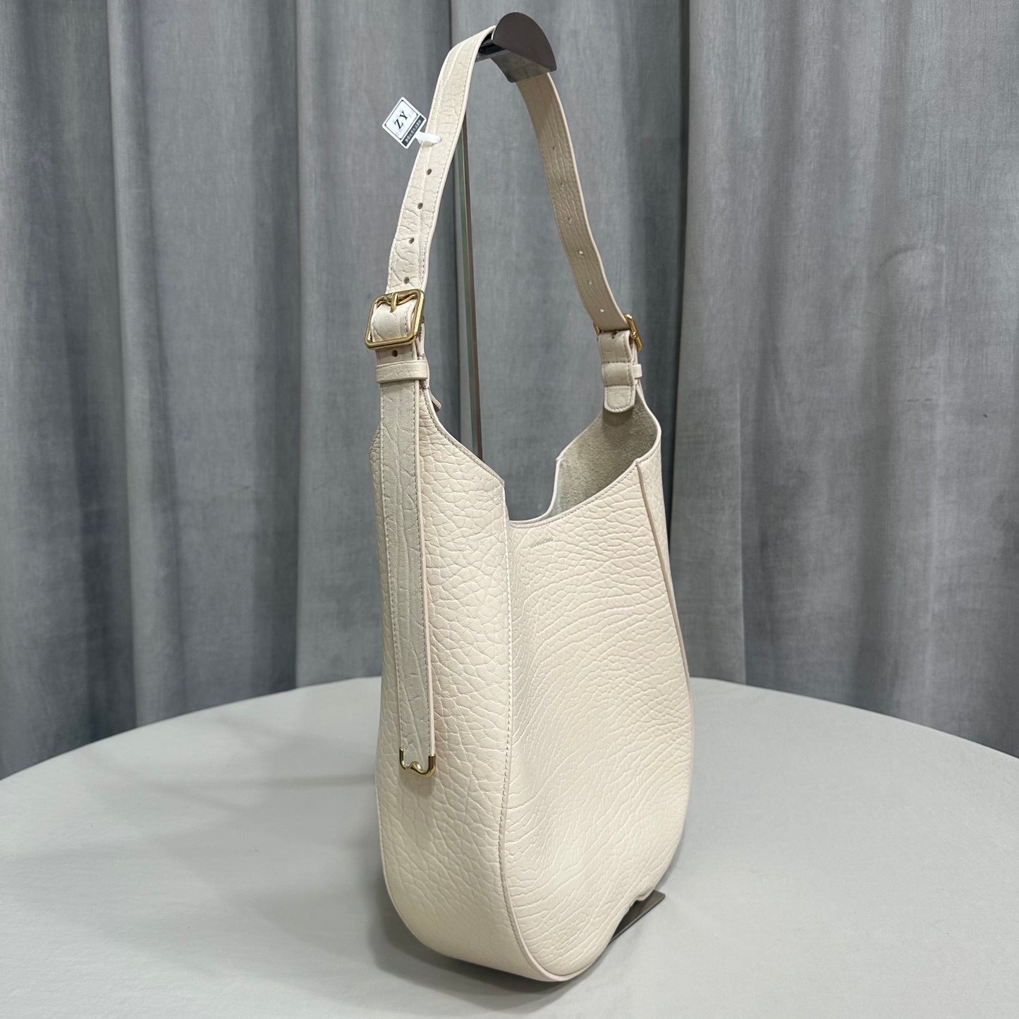 Burberry Chess Medium Hobo Bag in White Pebbled Calfskin Leather