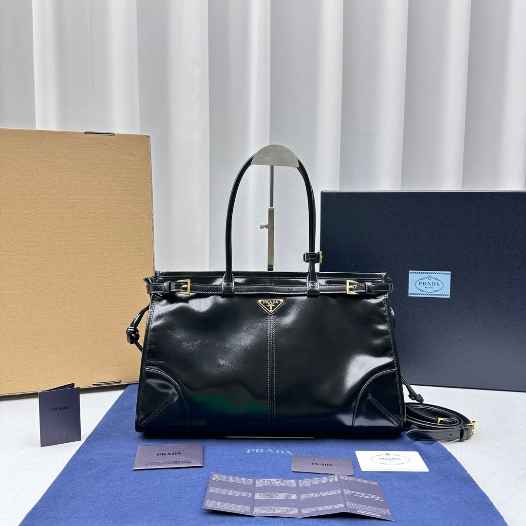 Prada Bonnie Large Leather Shoulder Handbag – Black