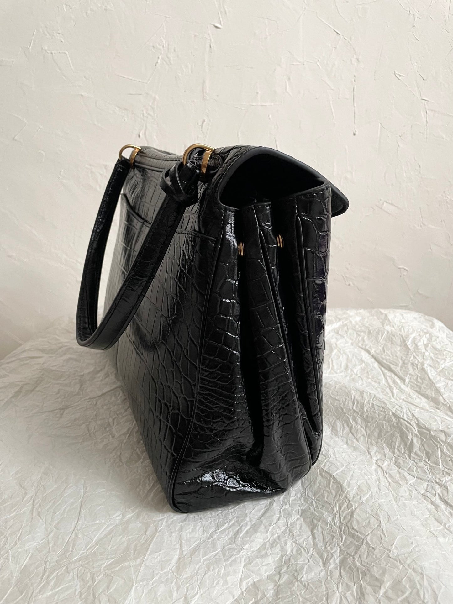 Balenciaga Rodeo Black Croc-Embossed Calfskin Luxury Handbag