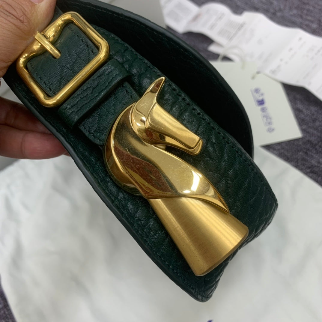 Burberry Chess Small Satchel Dark Green Leather Luxury Handbag