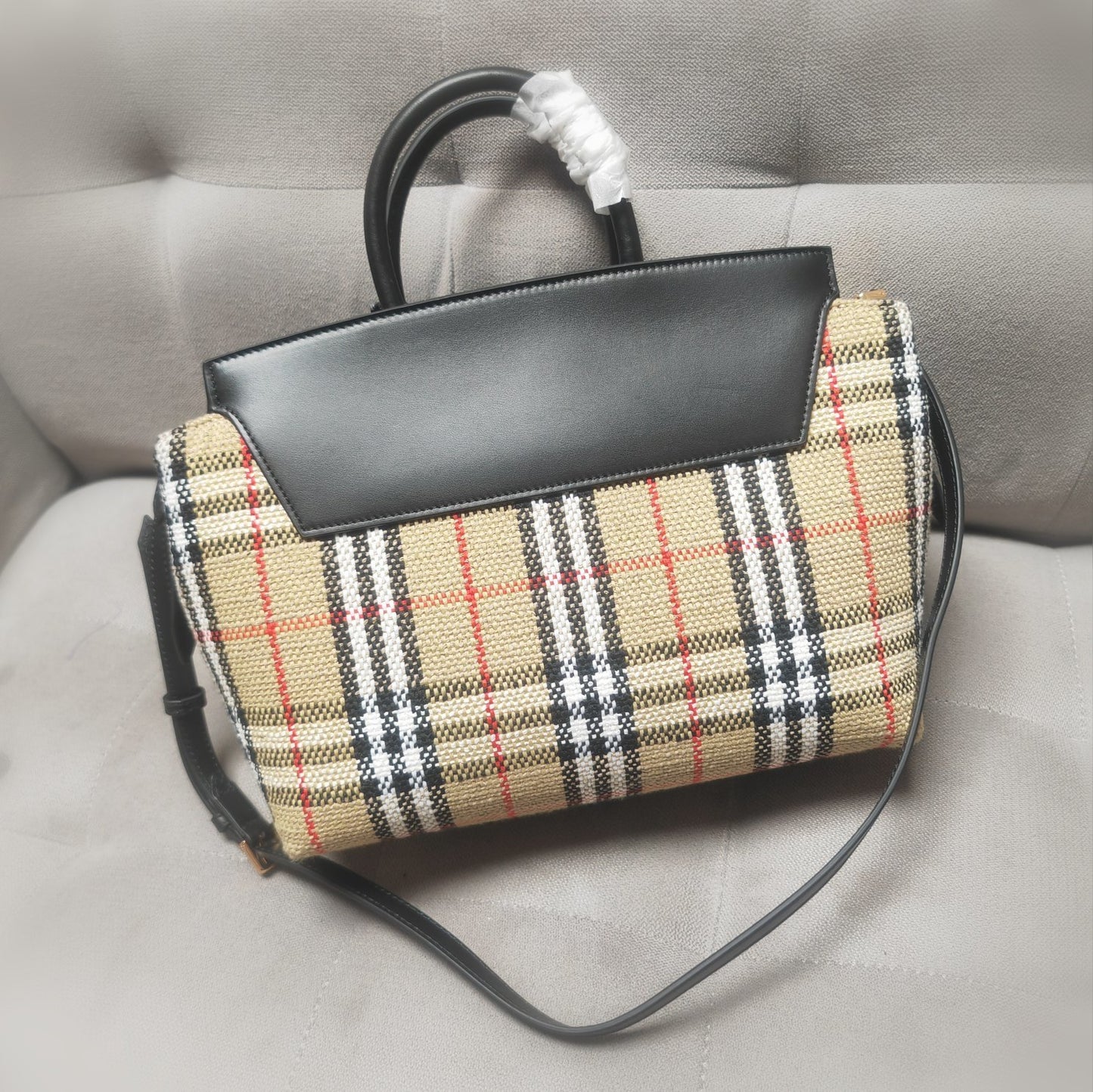 Burberry Women's Medium Catherine Check Leather Top Handle Bag